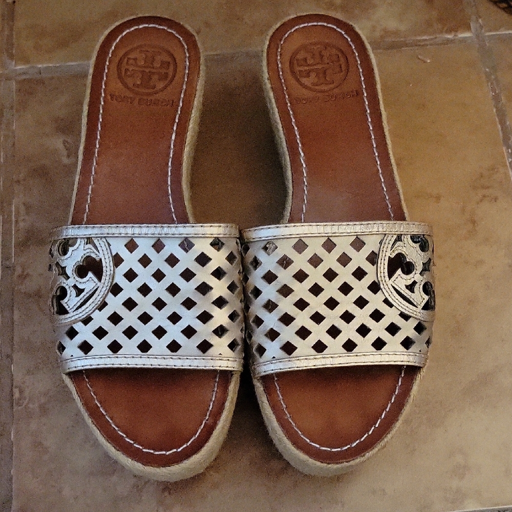 Tory Burch Metallic Gold Slide Sandals